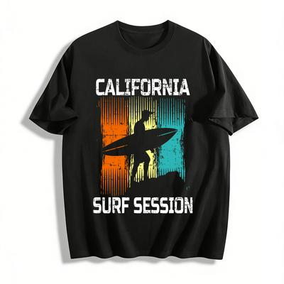 Vintage Surf Print Casual Short Sleeve T-Shirt Pure Cotton T-shirt