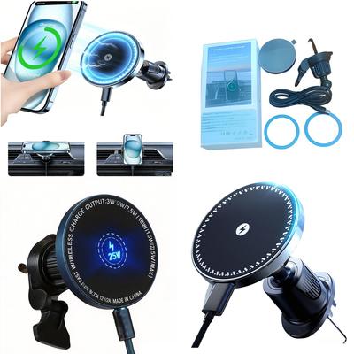 High-End 15W 25W Magnet Wireless Charger Car Air Vent Mount Holder for Smartphones Use On Car for Rough Road Trips Trending