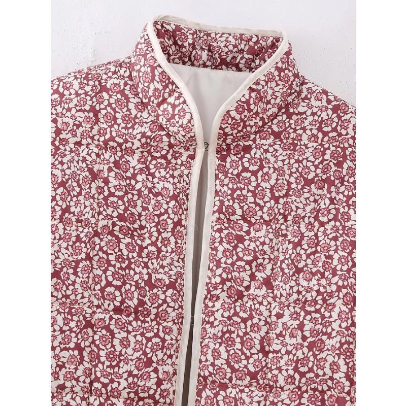 DAFIFY Women's Fashion Casual Flower Pattern Print Autumn Winter Long Sleeve POLO Neck Jackets & Coats
