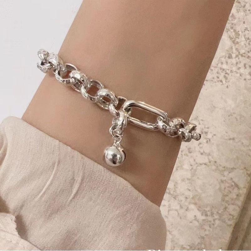 Original Single Heavy Industry Bracelet, Round Ball Bell, Personalized Thick Chain, Adjustable Light Luxury Niche High-end Titanium Steel Bracelet
