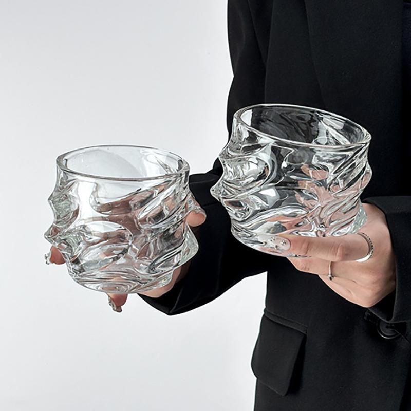 330mL Wave Cup Glass Wine Cup Thicken Juice Crystal Lead-free Whiskey Cocktail Glass Creativity Affordable Luxury Bar Gift