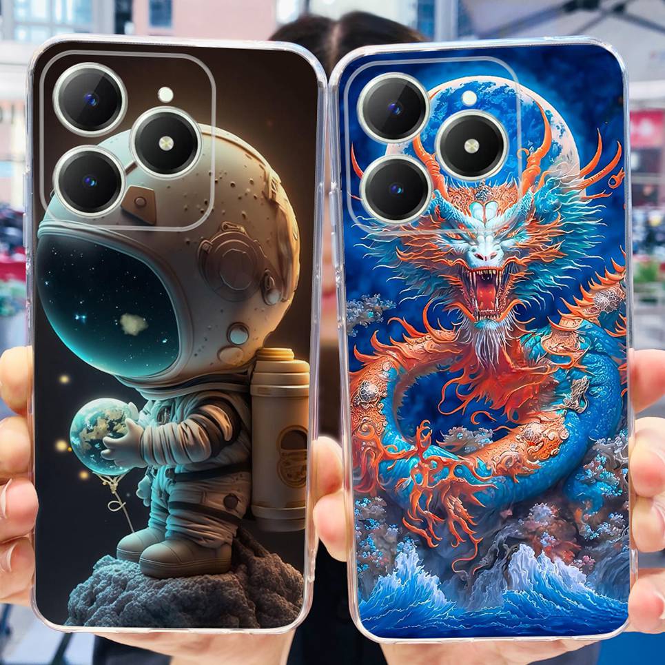 For Realme C63 C61 Phone Cover Case Cool Cartoon Dragon Space Man Cat Funda Soft Clear Silicone Bumper For Realme Narzo N61 N63