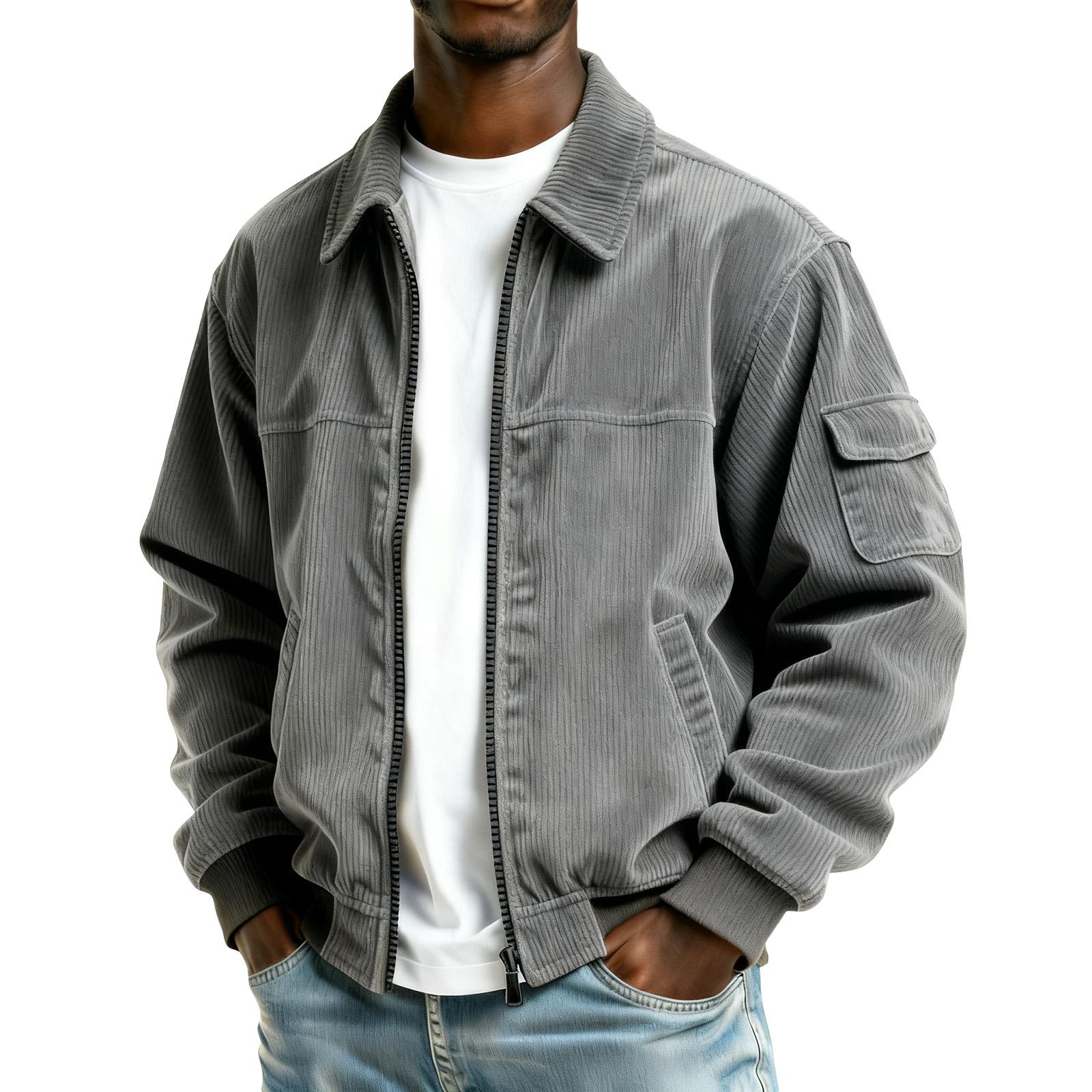 

Мужская вельветовая куртка с карманами на молнии, мужская повседневная спортивная куртка большого размера L