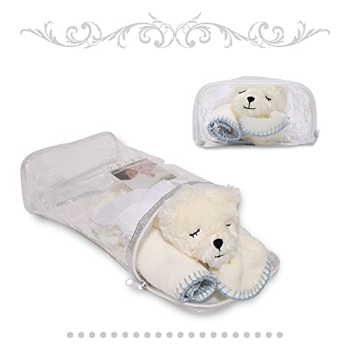 DEIGO Baby Shower Gift, Baby Cuddle Blanket, Newborn Pacifier Towel, Weaning Gift for Boys and Girls, Made in Japan, Bear Blue Pouch #3003