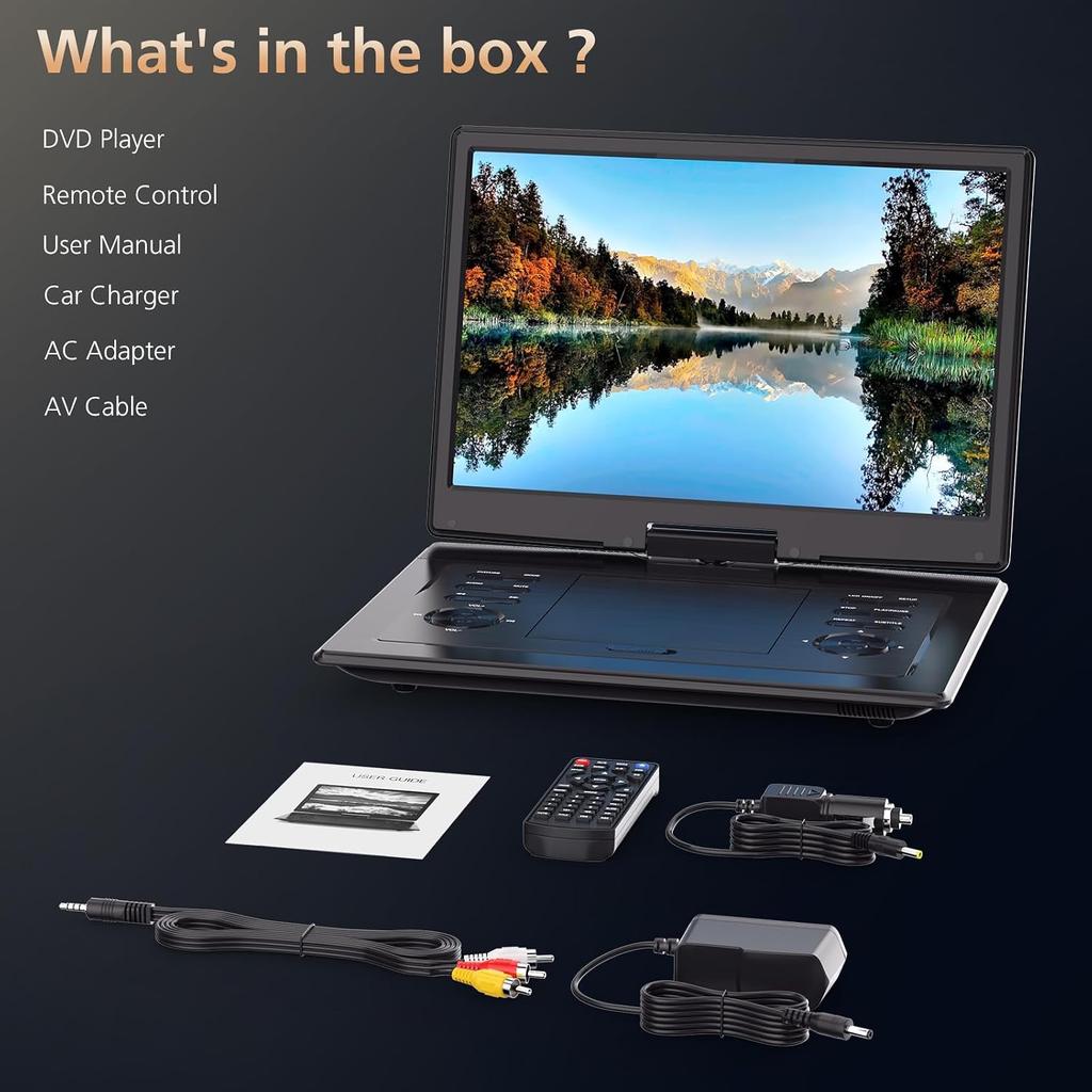 17.9" Portable DVD Player for Kids with 15.6" Swivel Screen, 5 Hours Rechargeable Battery, Car DVD Player with High Volume Dual Speakers