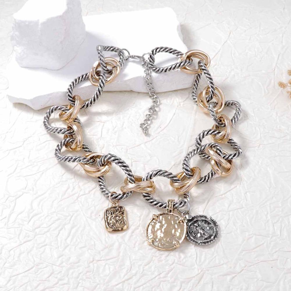 Vintage Cuban Chain Necklaces Fashion Circular Choker Personality Geometric Pendant  for Party