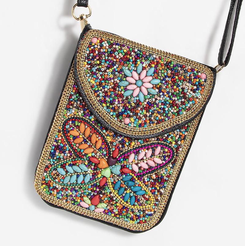 Exquisite Bohemian Style Crossbody Bag with Rice Beads, Shells, and Flowers