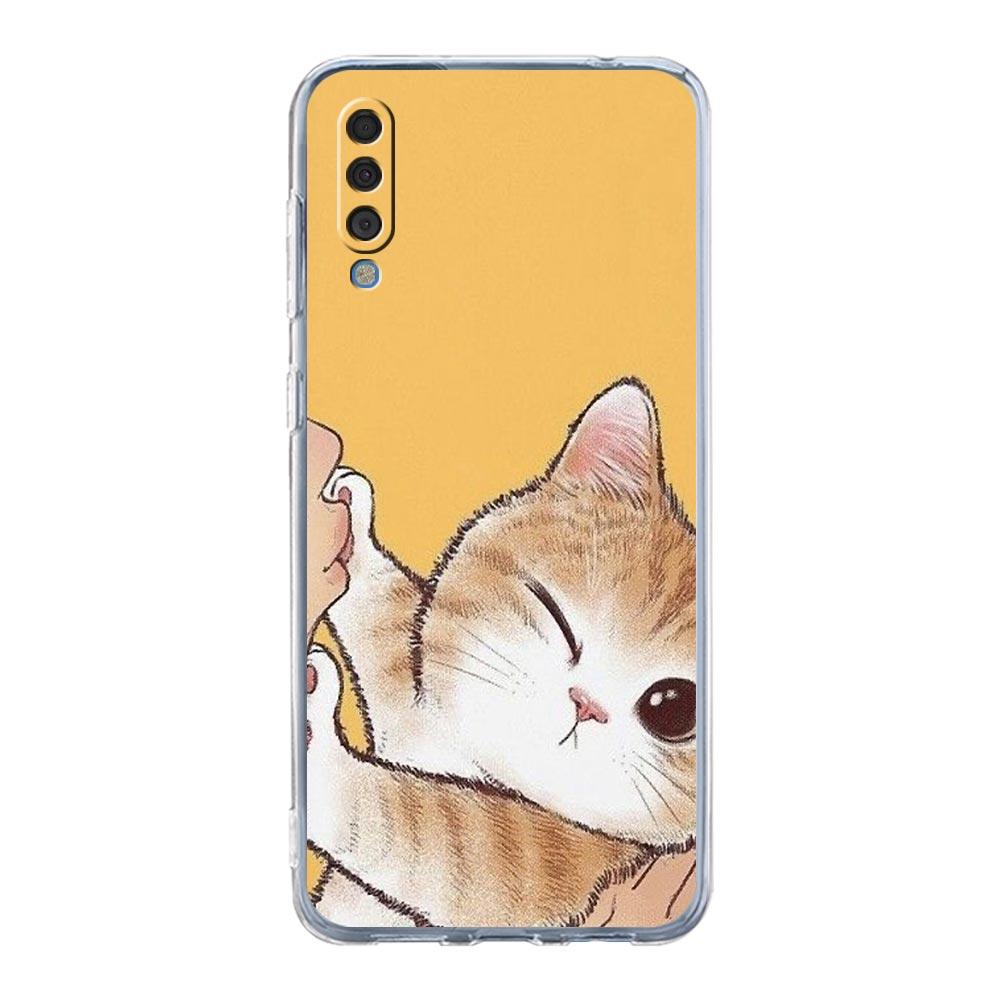 Phone Case For Samsung A14 A50 A70 A30 A40 A20E A10S A20S A02S A04S A12 A22 A32 A34 A42 A52 5G A54 Cat Cute Kitten Cartoon Cover