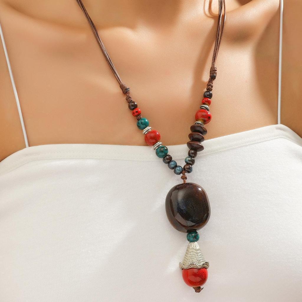 2023 Retro Ethnische Böhmische Keramik Anhänger Halskette für Frauen