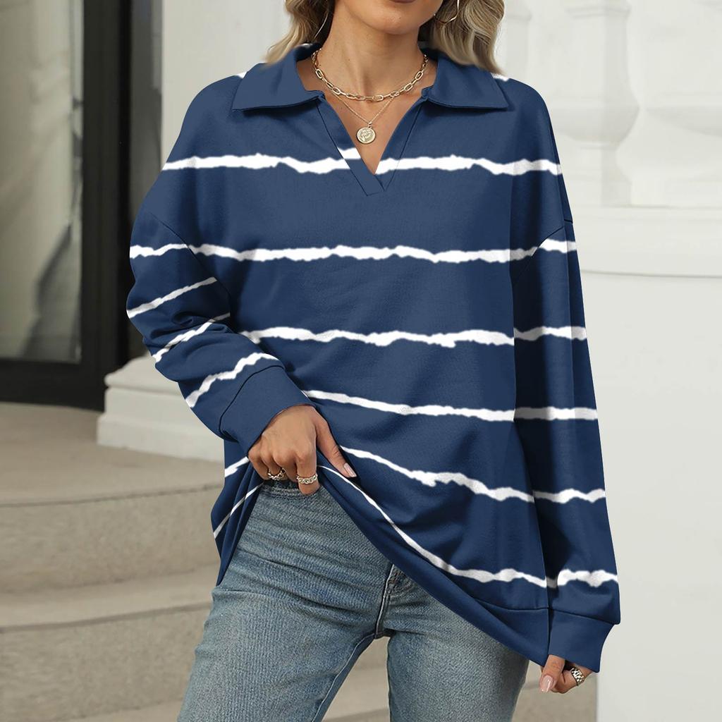 Women's Summer Fashion Casual  Printed V-Neck Long Sleeve Shirt Top
