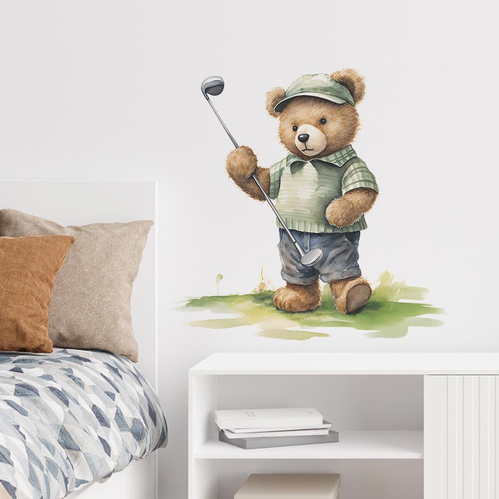 Tecknad Golfbjörn Väggklistermärke Barnrum Förskola Väggdekoration Självhäftande Heminredning