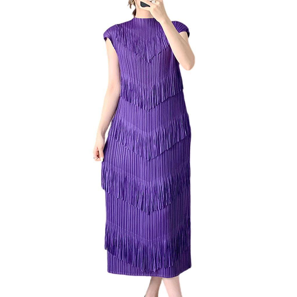 High-End Temperament Western Style Tassel Pleated Long Skirt for Spring/Summer