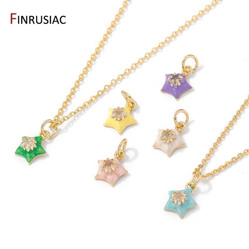 14K Gold Plated Brass Zircon Enamel Star Charms Pendants for Jewelry Making Earrings Necklaces Bracelets DIY Crafts Accessories