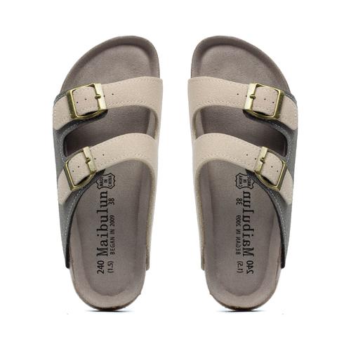 Fashion 2025 New Summer Men's Cork Slippers Suede Leather Mule Clogs Slippers Man Soft Cork Two Buckle Beach Slides Footwear for Men 45