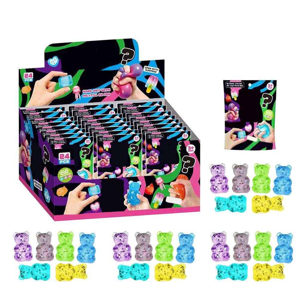 24pcs TPR Material Sensory Stress Relief Toys Set 3D Squeeze Fidget Toys Blind Box Collection for Kids and Adults