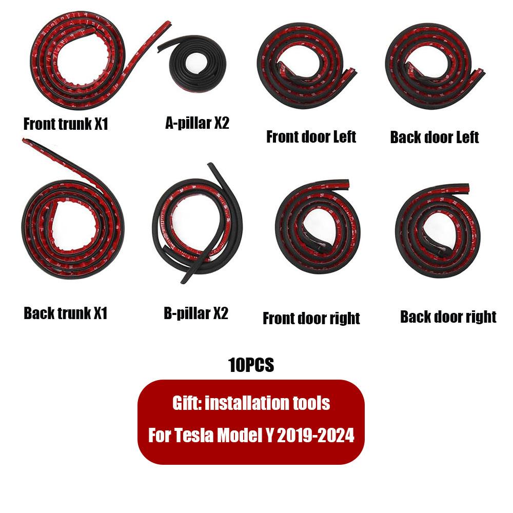ZJZO5 Door Seal Soundproof Kit for 2025 Tesla Model 3 Y S X Rubber Weather Draft Seal Strip Wind Noise Kit Front Trunk Cover Strip