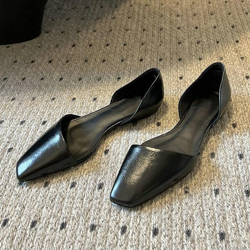 New French Square-Toed Flat Shoes For Spring/Summer 2025 Asymmetrical Lazy Shoes Elegant Hollow Single Shoes For Women