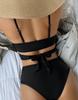 Sexy dámské plavky s černým zavazováním a vysokým pasem plavky na plážové oblečení