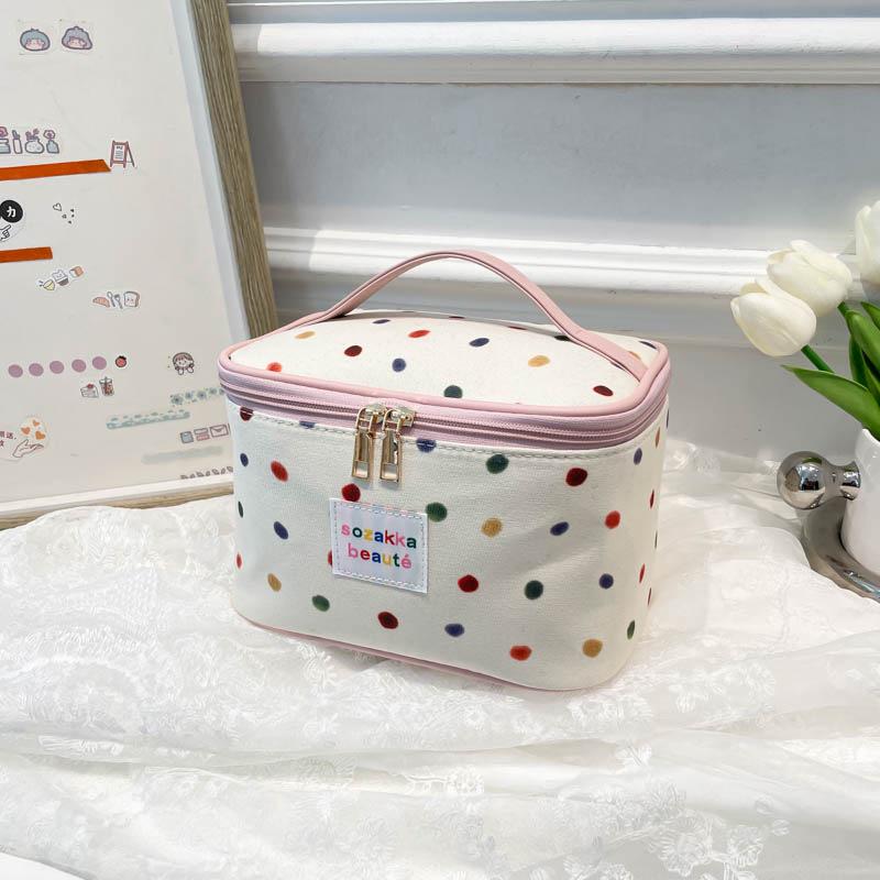 

2025 Colorful Polka Dot Makeup Bag - Simple, Fashionable Large Storage for Cosmetics рожевий