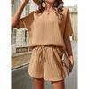 Neues Damen Kurzarm Set - Modisches Fledermausärmel Top mit Shorts Zweiteiliges Outfit