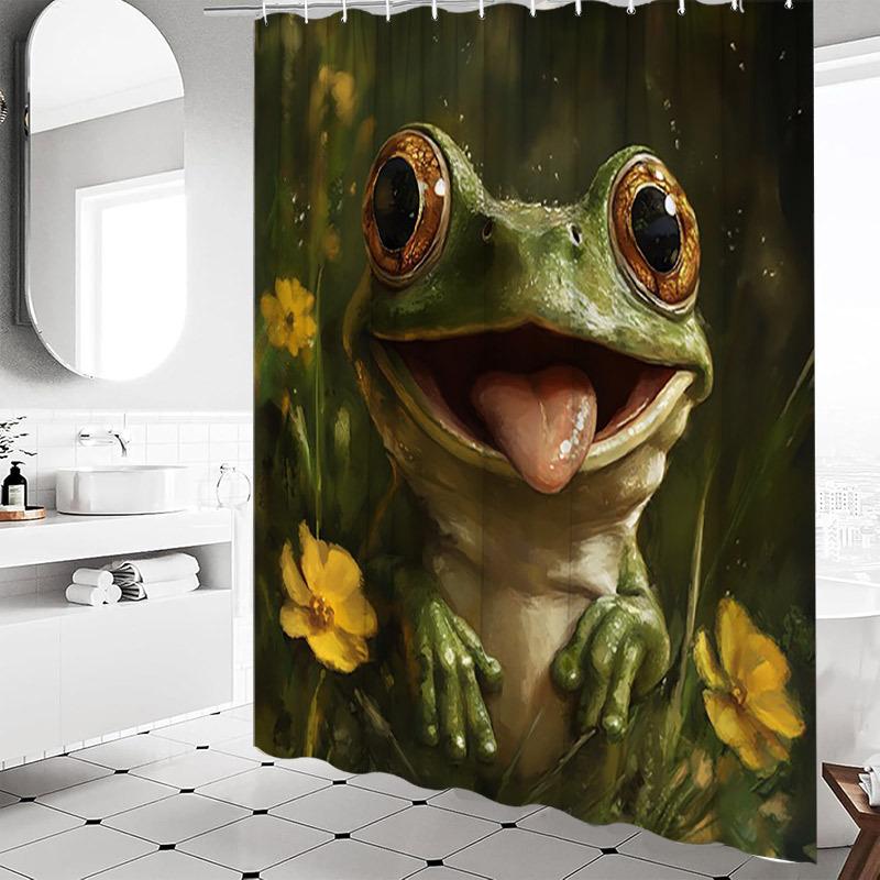 Cute Frog Waterproof Shower Curtain in the Garden - Cute and Colorful Design, High Quality Fabric, Durable and Fashionable