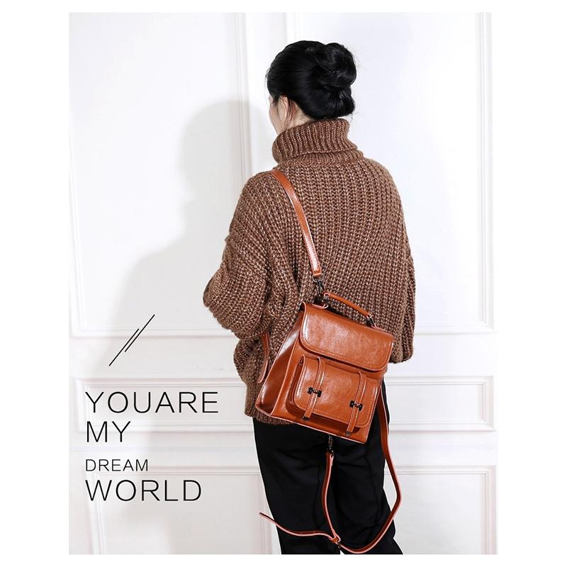 Women Backpack Cross Body Laptop Bag Daypack Genuine Leather Travel Book School Female Cowhide Shoulder Messenger Bags