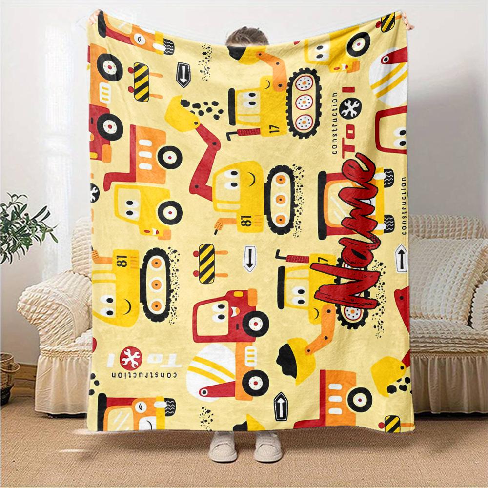Custom Name excavator Theme Printed Blanket - Perfect for Couch, Bed, Travel & Outdoor Use | Machine Washable, Cozy & Durable.