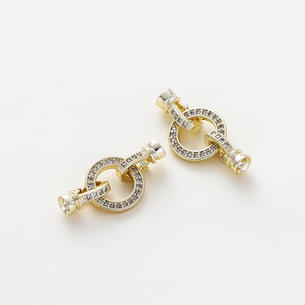 14k 18K Gold Plated Copper Metal Inlaid Zircon Round Fastener Clasps DIY Pearl Jewelry Beading Connector For Jewelry Making