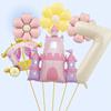 6pcs Castle Princess Carriage-Shaped Aluminum Foil Balloon 40 Inch Cream White Number 1-9 Balloon Set Birthday Party Decoration