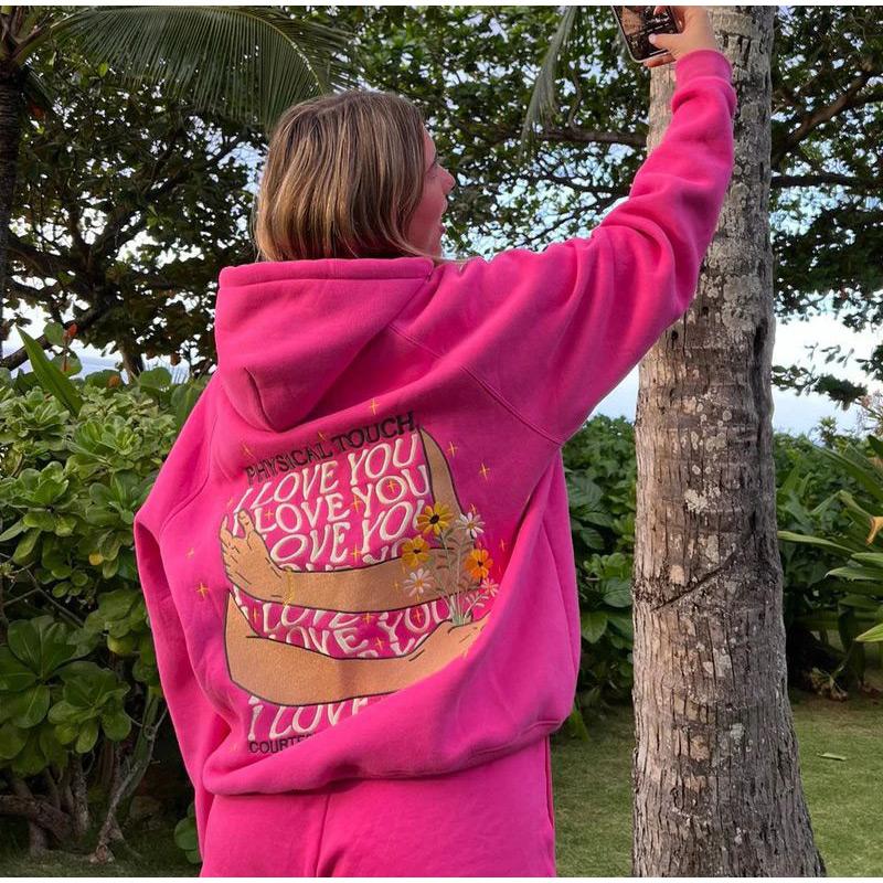 Kvinner Tykk Langermet Høst og Vinter O-Hals Hettegenser Vintage Blomsterprint Mote Løse Sweatshirts med Lomme