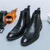 Mens Winter Warm Lined Chelsea Boots Stylish Pointed Toe Mid-Calf Leather Ankle Casual Outdoor Wear