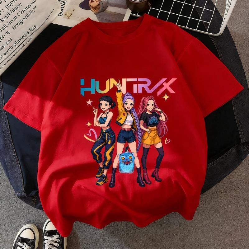 Kpop Demon Hunters Huntrix T-shirt Women Man 2026 Summer Short Sleeve Tee Anime Print Streetwear Casual Tops Kids Clothing Y2k