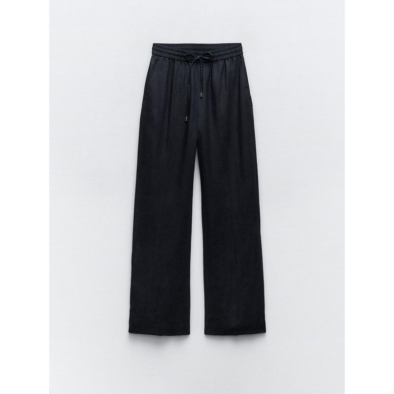 Za2024 Summer New Product Women's Clothes Drawstring Elastic Waist Linen Wide Leg Casual Straight Pants 9929040 401
