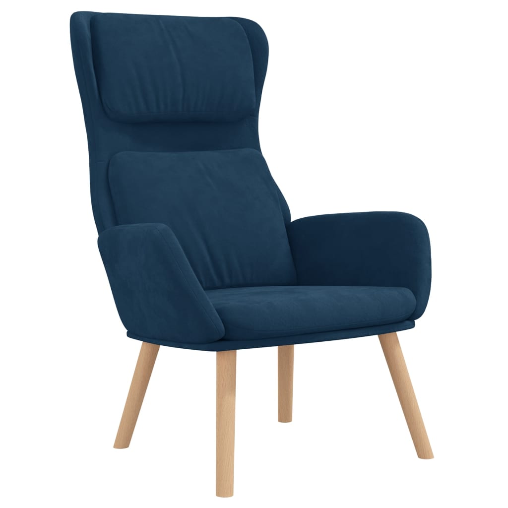 Relax Armchair with Footstool Blue Velvet