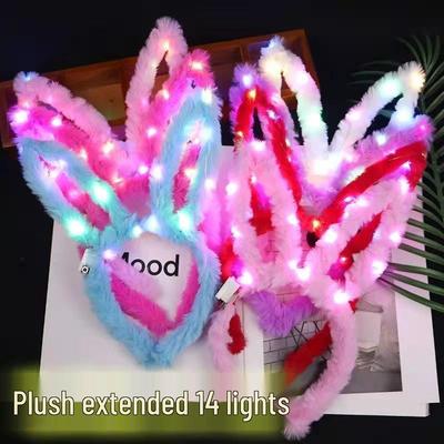 14-LED Flashing Bunny Ear Headband for Girls - Plush Toy for Night Markets & Festivals