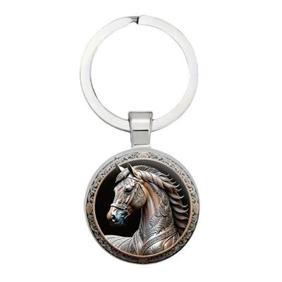 A Relief Horse, Glass Alloy Keychain Ornament, Metal Keyring Gift
