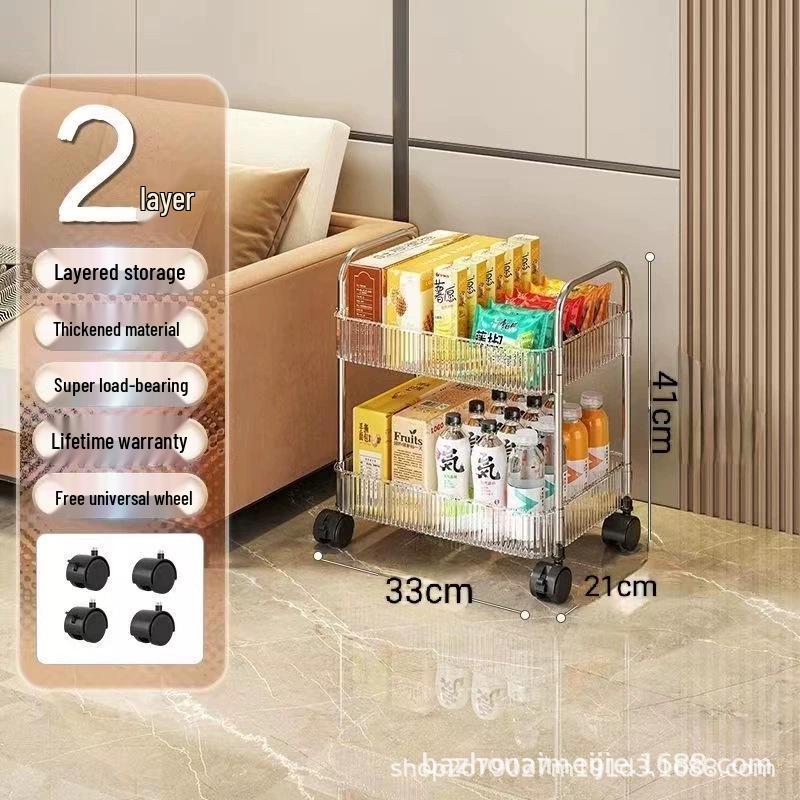 Clear Acrylic Mobile Snack and Storage Rack: Multi-layer, Small, Floor-Standing for Living Room or Bathroom