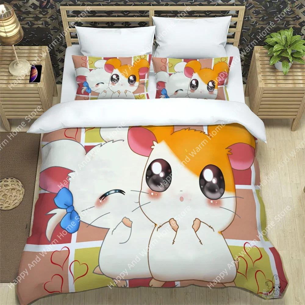 3D Printing Carton Lovely Hamtaro Beding Set Soft Duvet Cover Pilow Set Birthday Gift Children Comfortable Quilt Cover Beding Home Textiles