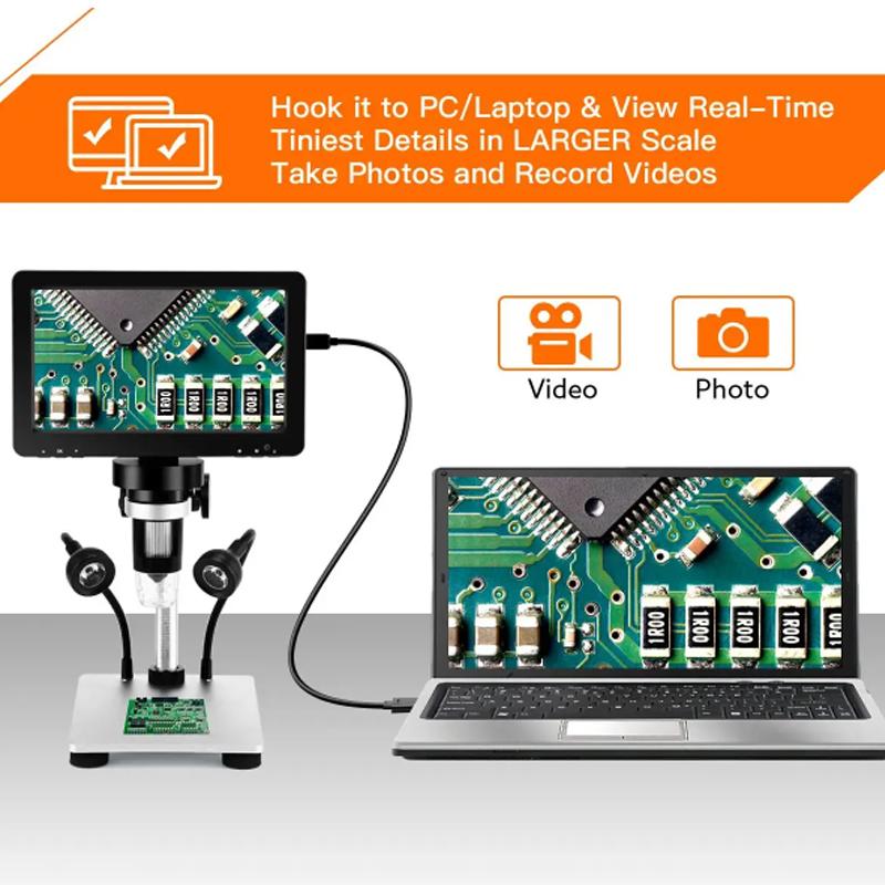 7 Inch 1080P LCD Digital Microscope 50X-1200X Soldering Electronics Microscopes With LED Lights Support PC Computer  tools