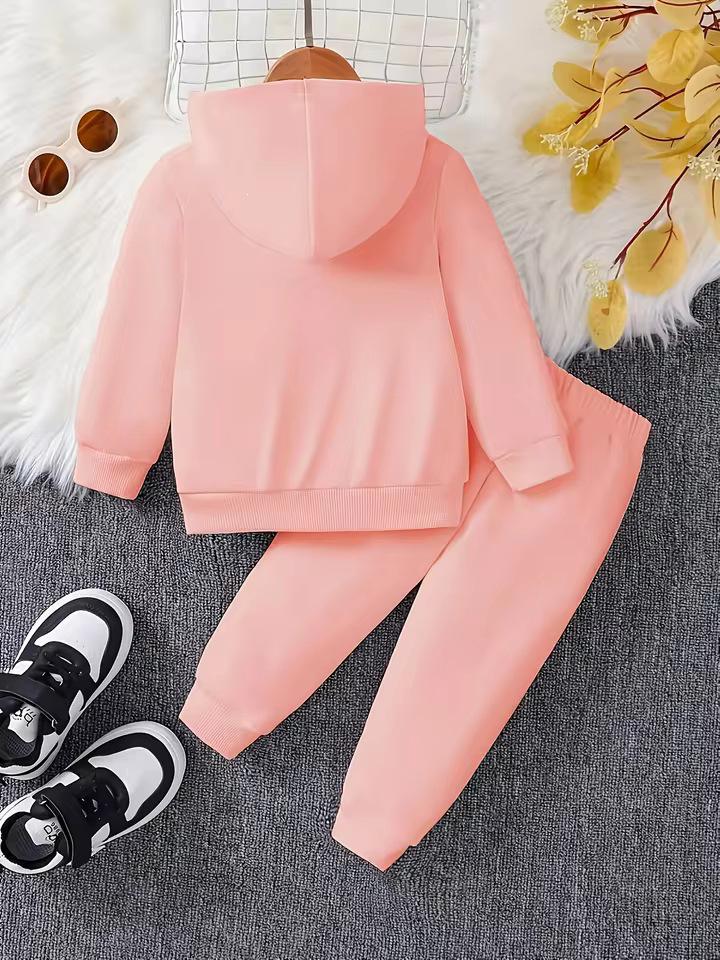 Adorable Baby Girl Cartoon Wool Hoodie & Jogger Set - Ideal for Spring/Autumn Outdoor Fun