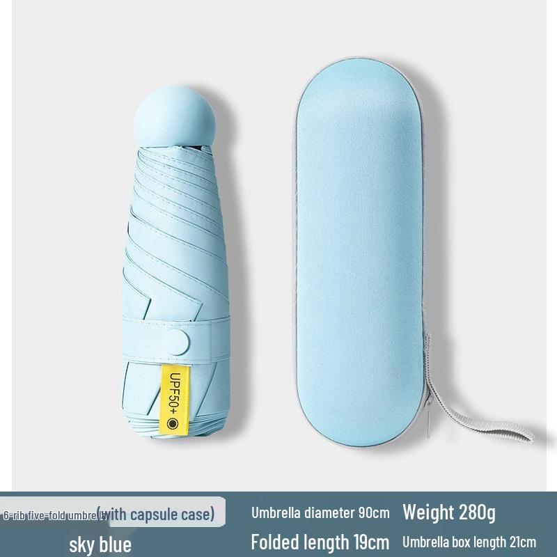 Women's Dual-Use Mini Umbrella: Compact Five-Fold Design, Thickened Fabric, Black Glue for UV Protection, Custom Logo Option