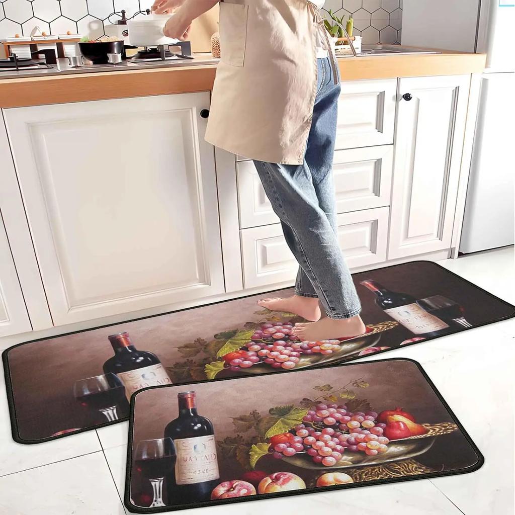 2pcs Kitchen Carpet Soft Anti-Slip Coffee Print Kitchen Decorative Mat Shower Room Door Mat Home Decoration