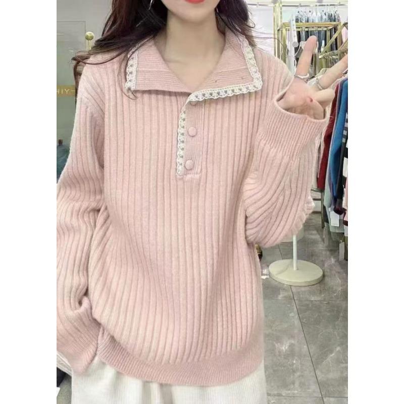 

Knitted pullover sweater for women, autumn and winter new lace lace half-open button stand-up neck knitted sweater base average size
