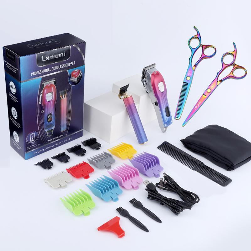 

Набор машинок для стрижки волос Многоцветный триммер для волос с большим мотором Триммер с Т-образным лезвием Все парикмахерские инструменты (Бесплатные ножницы и растворитель в подарок) Full Set 23pcs