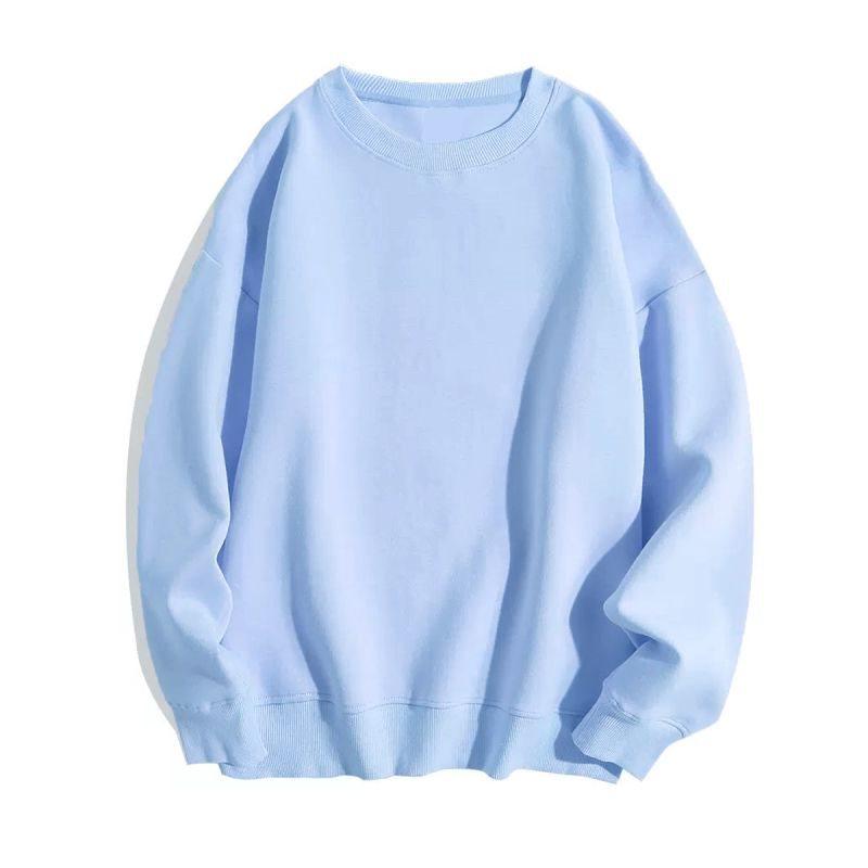 Women's Simple Loose Pure Cotton Brown Round Neck Thin Hoodie with Plus Velvet, Solid Color, Long Sleeve, Suitable for Spring, Autumn, and Winter.