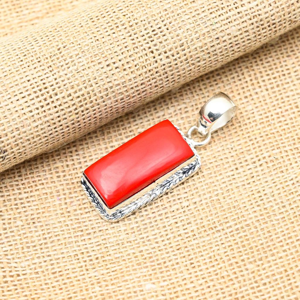 Red Coral Gemstone Handmade 925 Sterling Silver Jewelry Pendant For Women