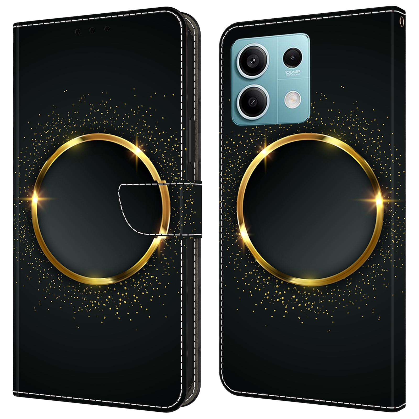 

Чехол для Xiaomi Redmi Note 13 5G с узором, из ПУ кожи, противоударная откидная крышка Gold Ring