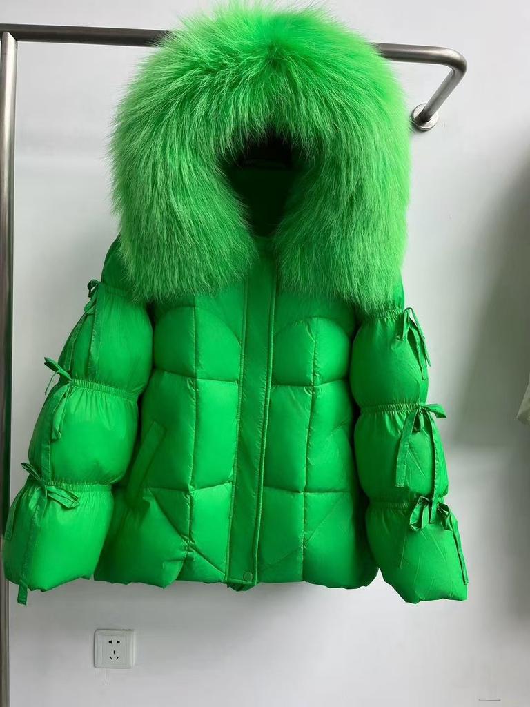 Winter new high-end fur big fox fur collar hooded down jacket women's butterfly straps thickened warm jacket