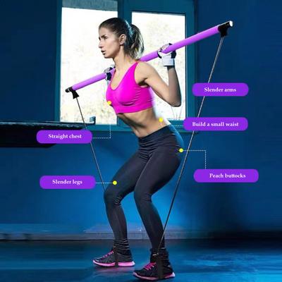Pilates Bar with Resistance Band Strength Training Body Stretching Leg Hip Waist Arm Exercise Bar Home Gym Workout Men Women Fitness Equipment