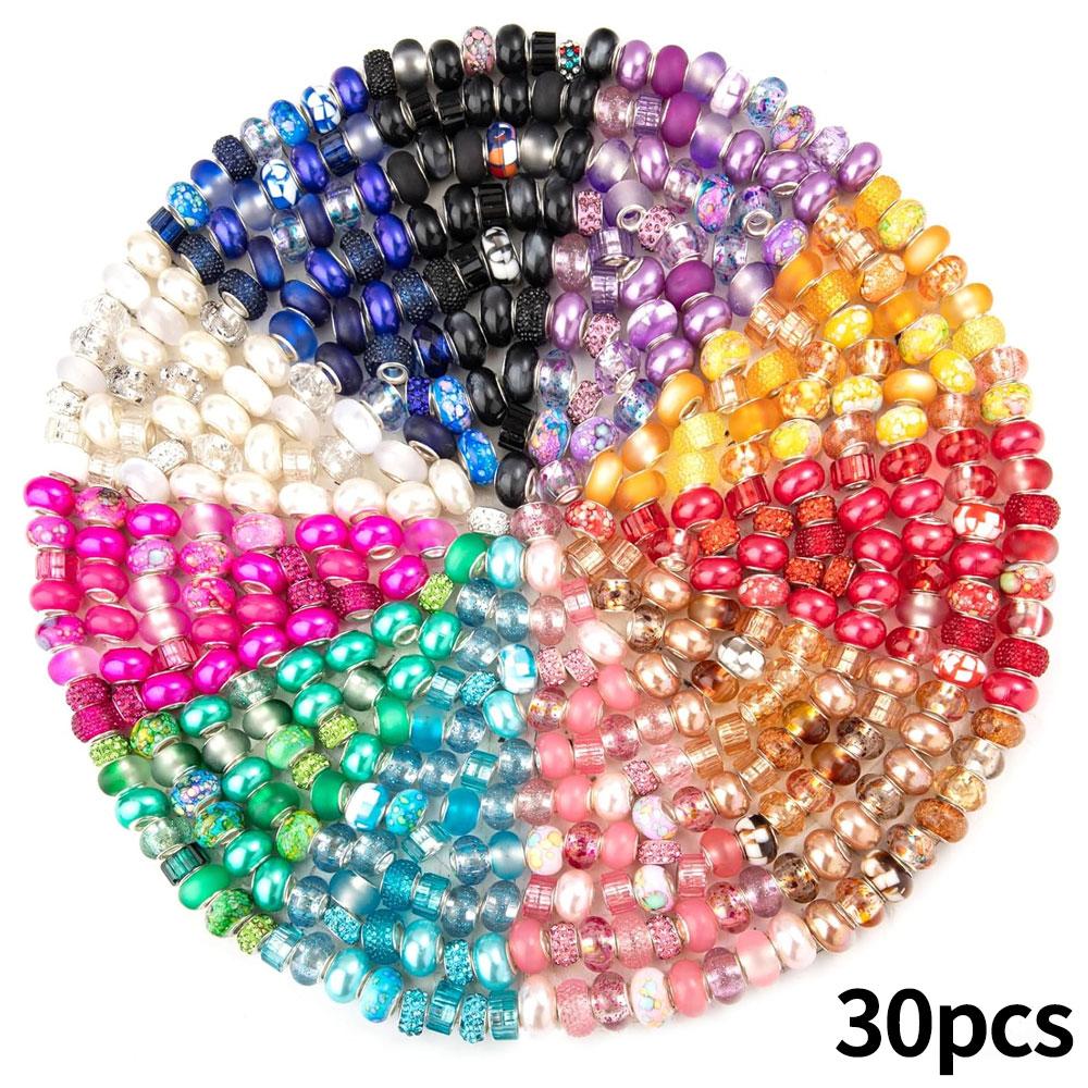 Mărgele cu găuri mari în stil european de rășină 30/50/100, margele distanțiere pentru producția de bijuterii, diverse margele mari europene libere și colorate